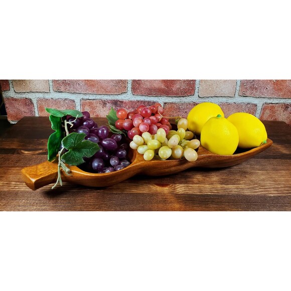 Large Wood Vintage Divided Tray, Charcuterie Board, Monkeypod - Picture 5 of 5